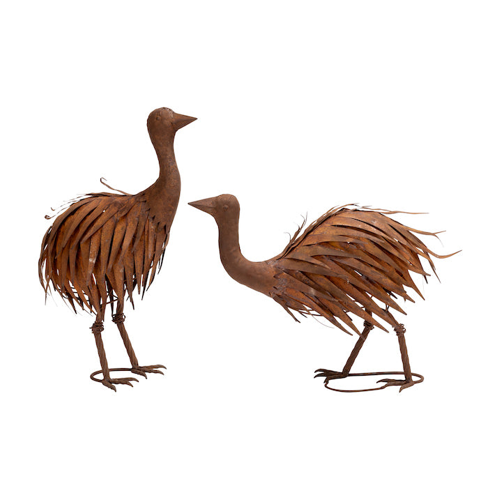 Rusty metal emu chick garden statue