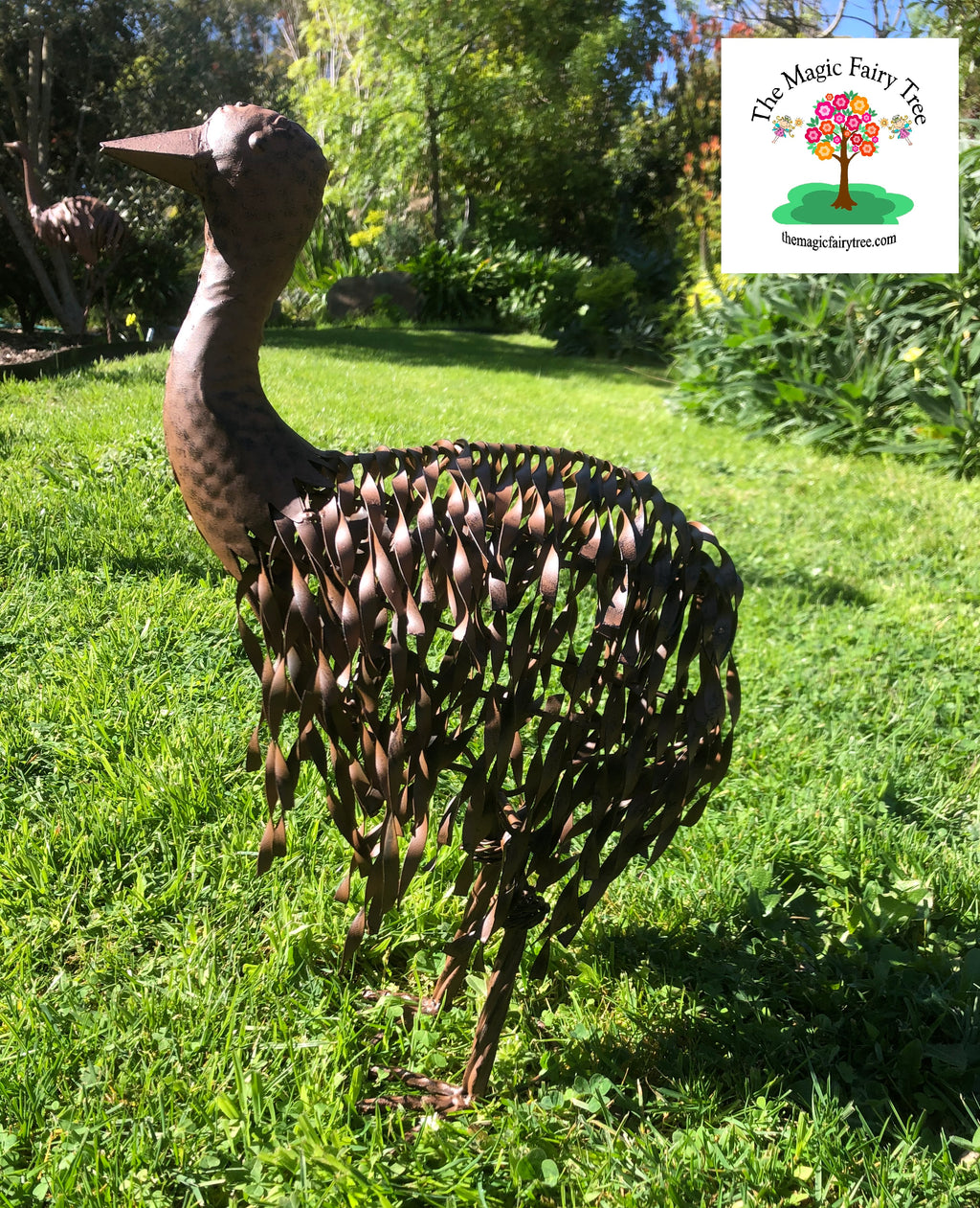 Metal standing emu chick garden statue image 1