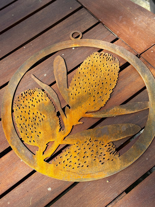 Banksia or waratah corten ring wall art decor image 1