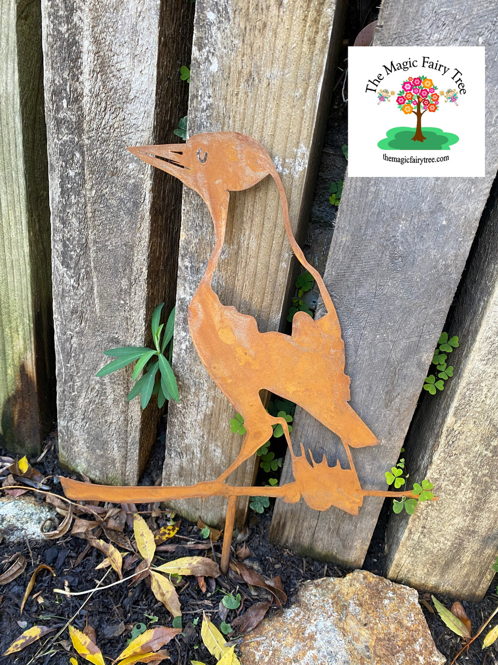Pair of rusty metal magpie ground stakes image 2