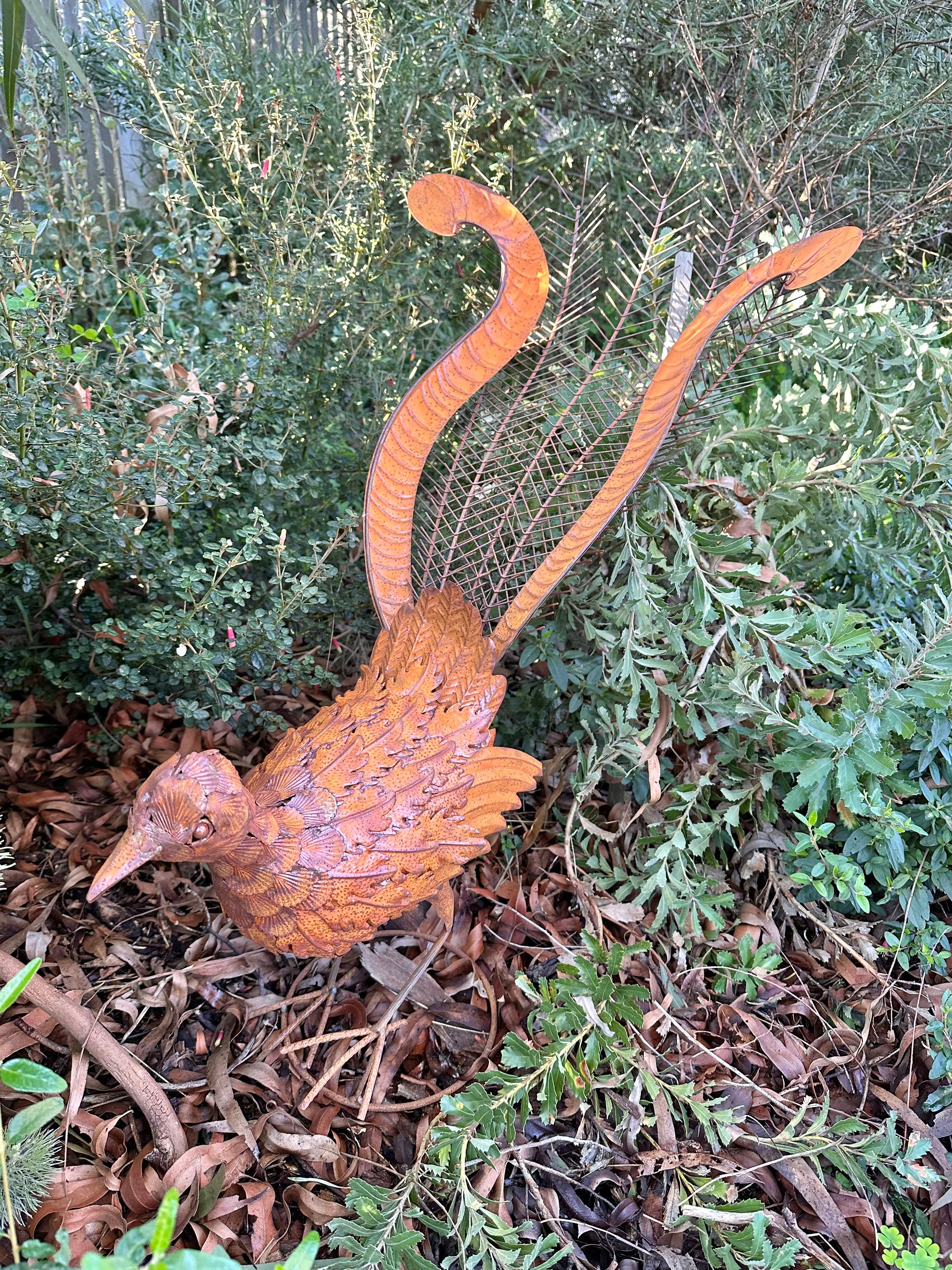 Rusty Metal Lyrebird Garden Statue