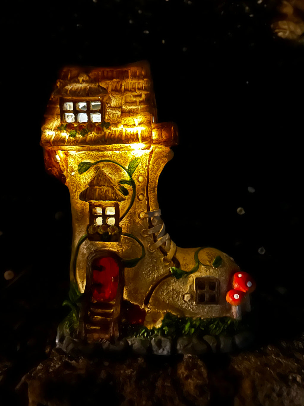 Solar fairy garden boot house