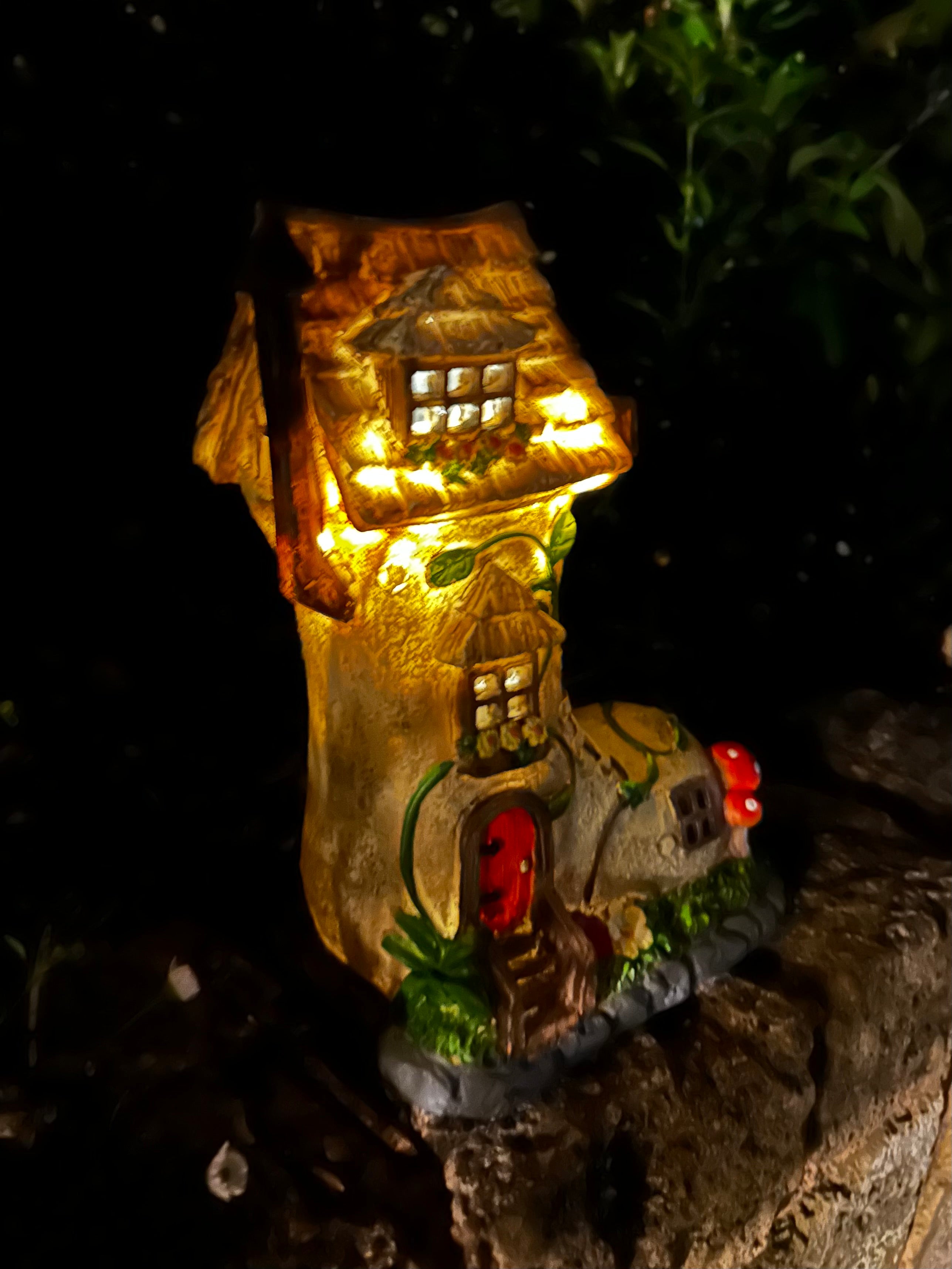 Solar fairy garden boot house