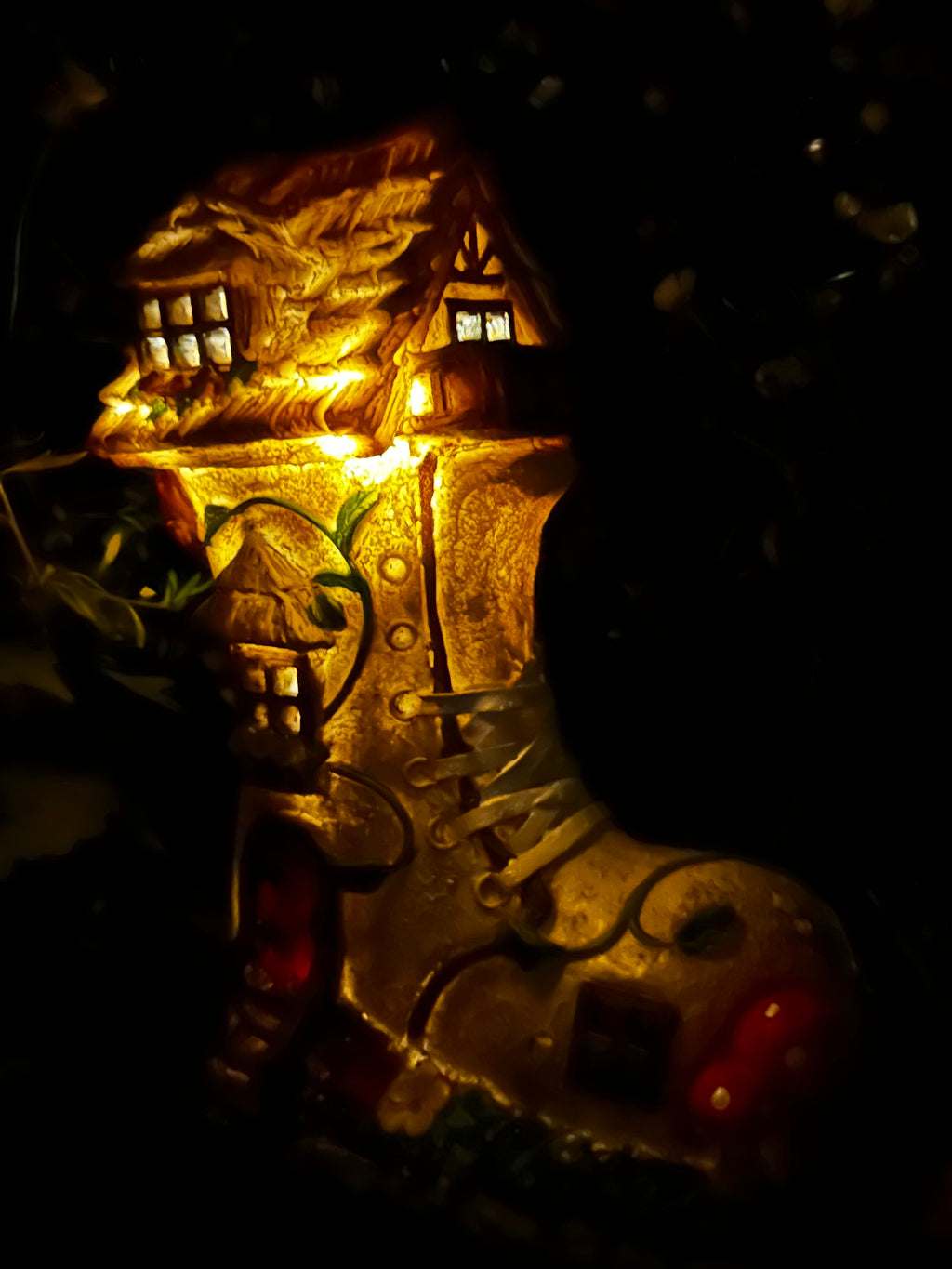 Solar fairy garden boot house