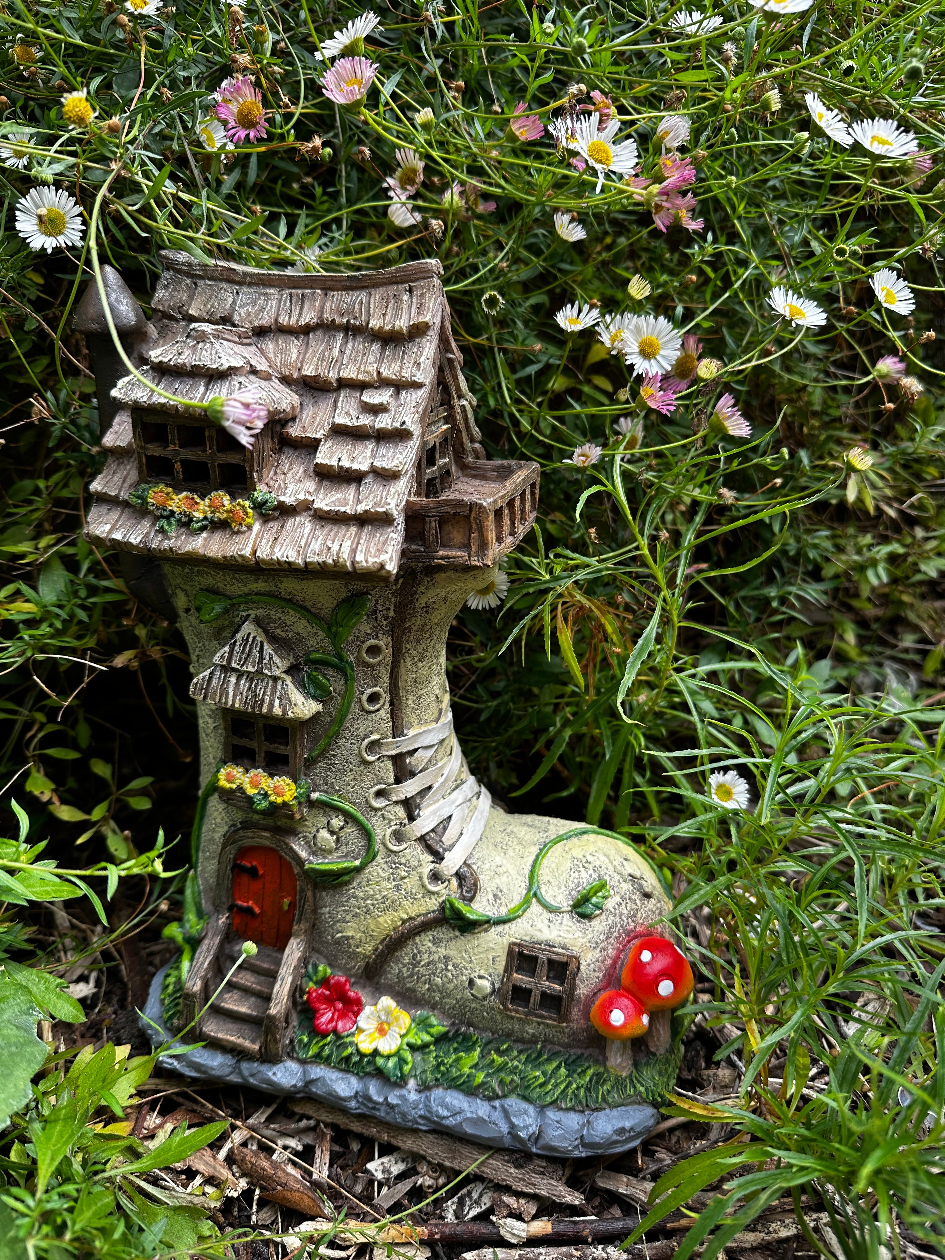 Solar fairy garden boot house