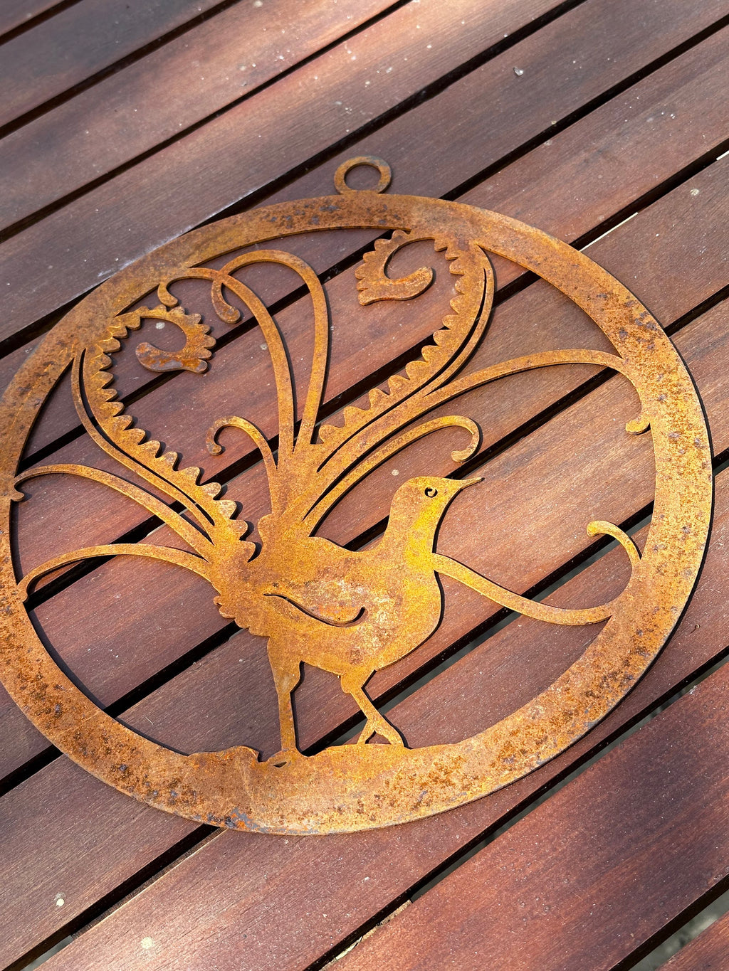Lyrebird in corten ring wall art decor image 0