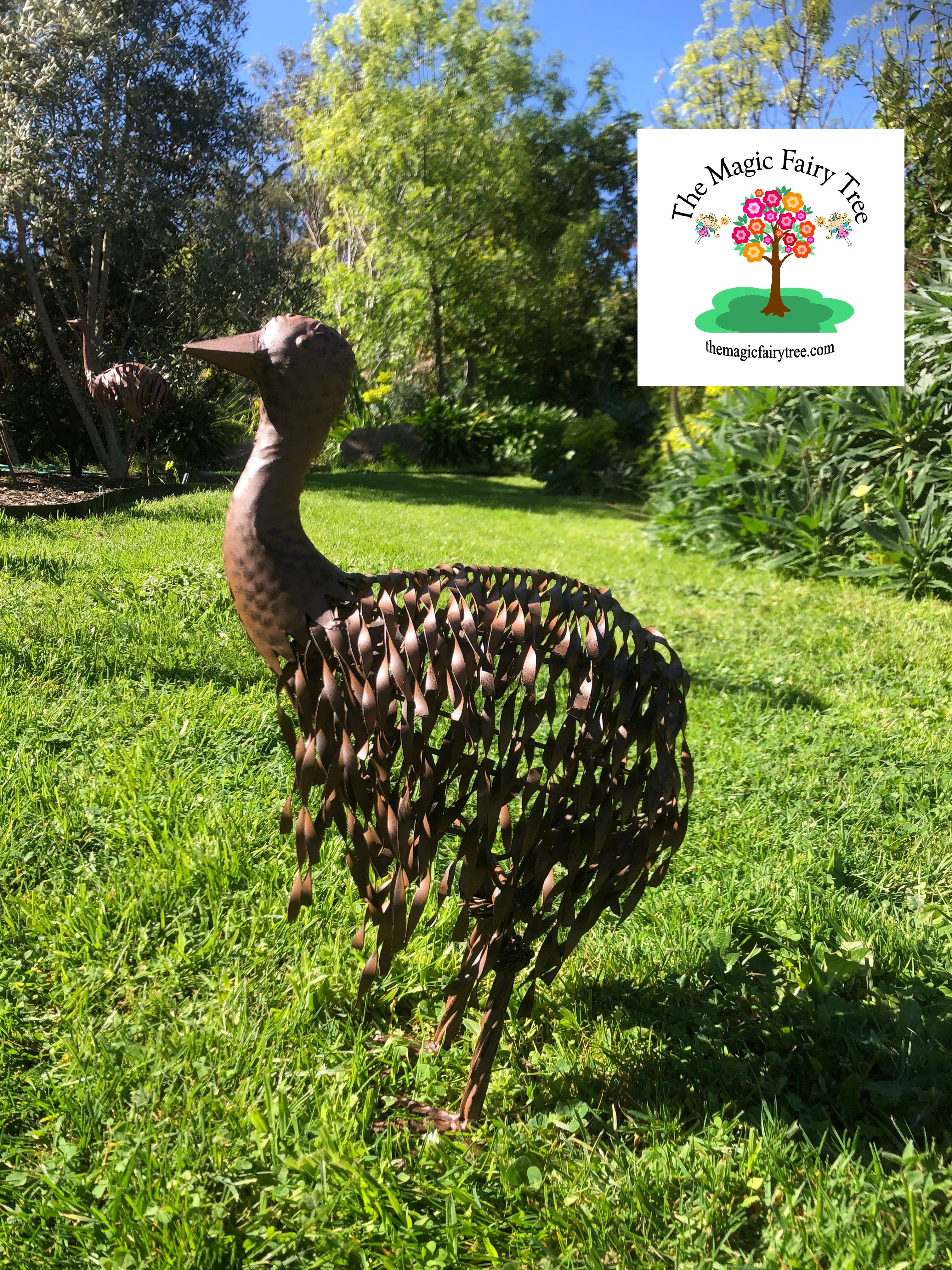 Metal standing emu chick garden statue image 0
