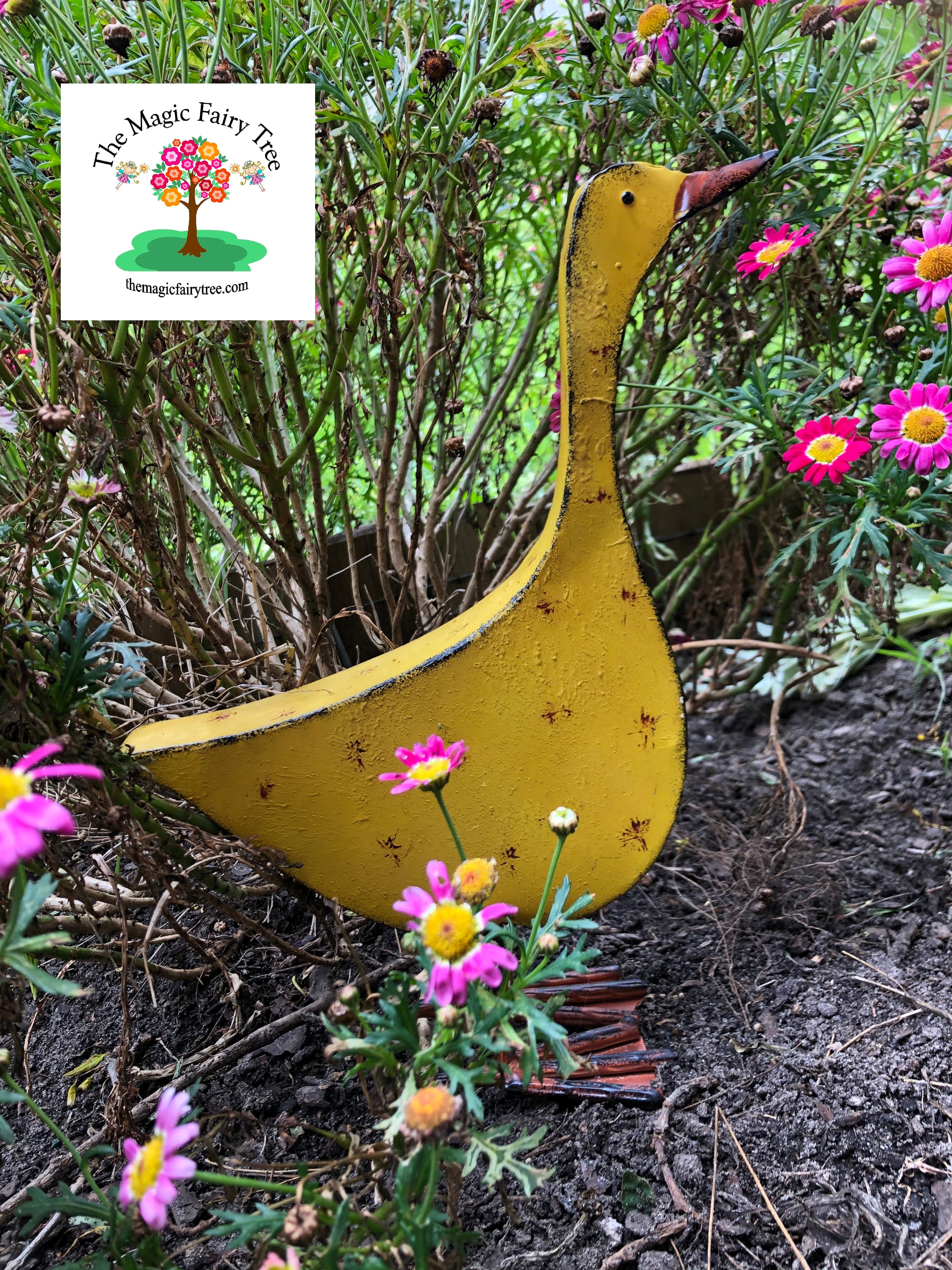 36cm Rustic Yellow Metal Duck image 1