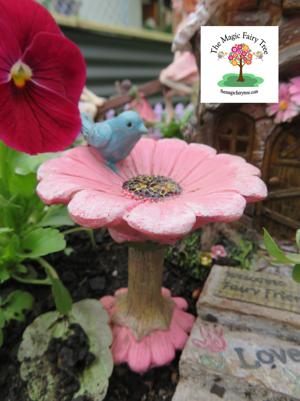 Pink Fairy Garden Birdbath image 2