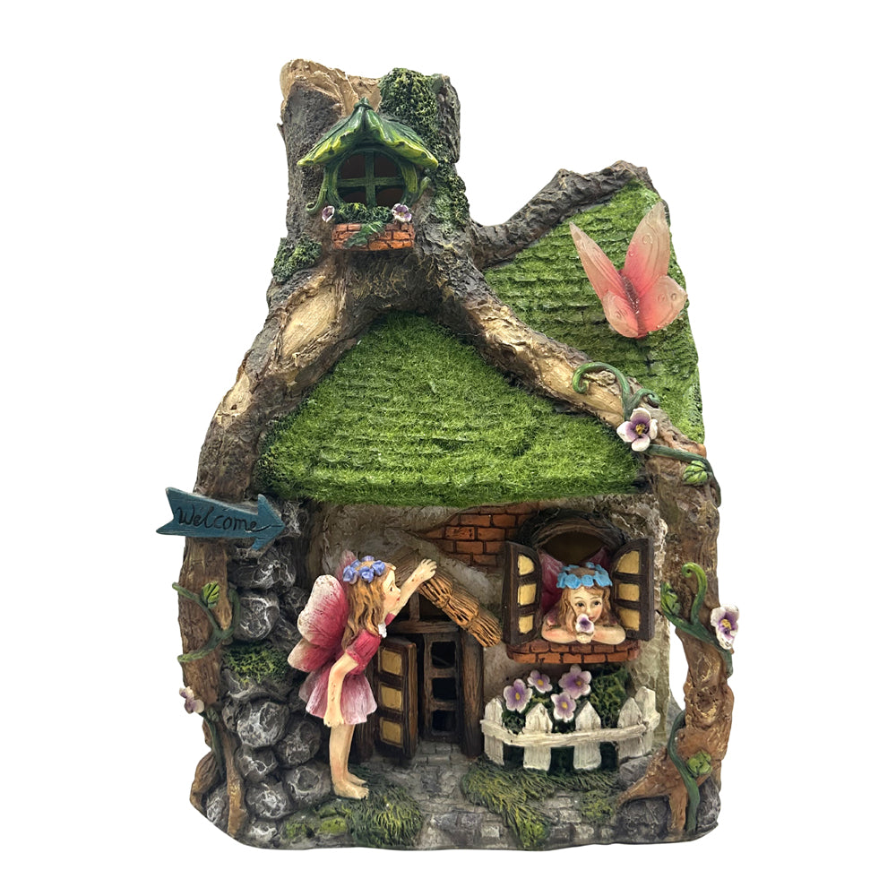 Solar fairy cottage house with butterflies and fairies