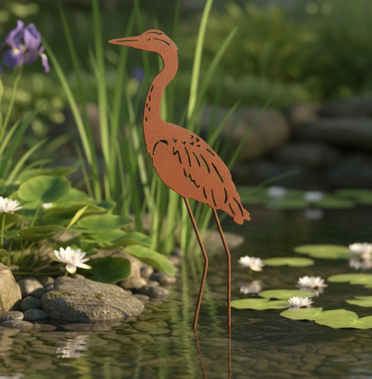Metal Heron Garden Stake